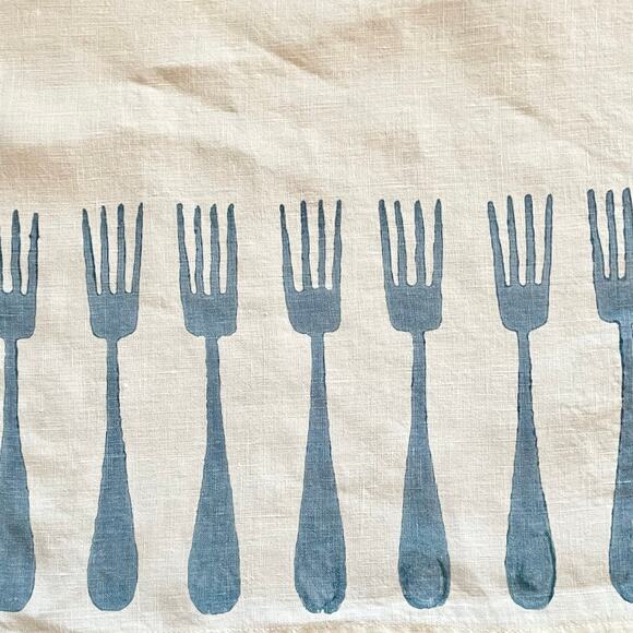 Bertozzi Stampa A Mano Linen Table Runner Chambray Fork Hand Printed In Italy - Picture 5 of 7